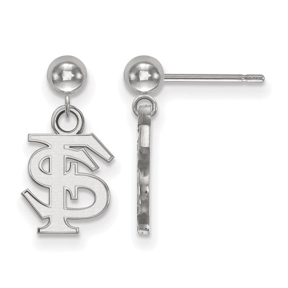 14k White Gold Florida State University F-S Dangle Ball Post Earrings