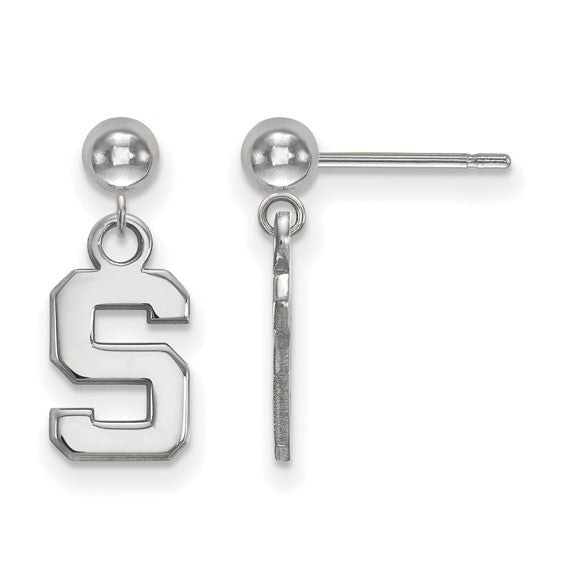 14kw Michigan State University Letter S Dangle Ball Post Earrings