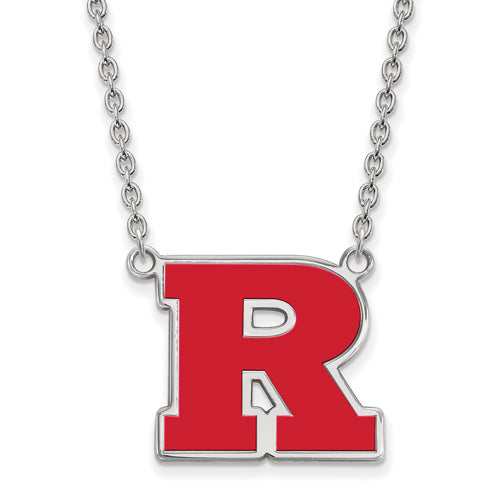 SS Rutgers Large Enamel Pendant w/Necklace