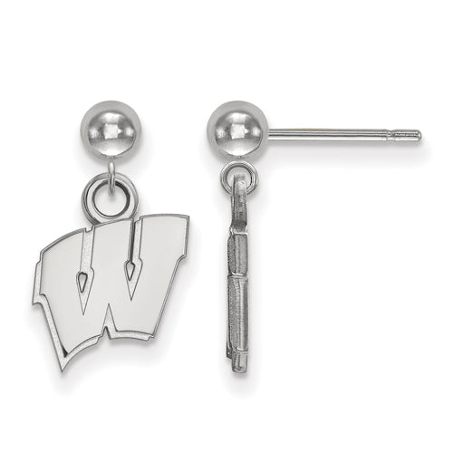 14kw University of Wisconsin Letter W Earrings Dangle Ball