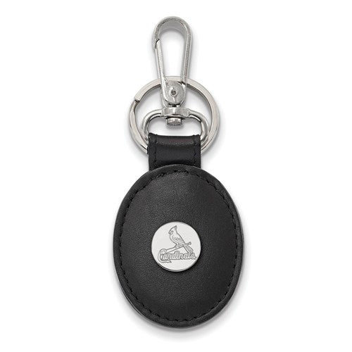 SS MLB  St Louis Cardinals Black Leather Oval Key Chain