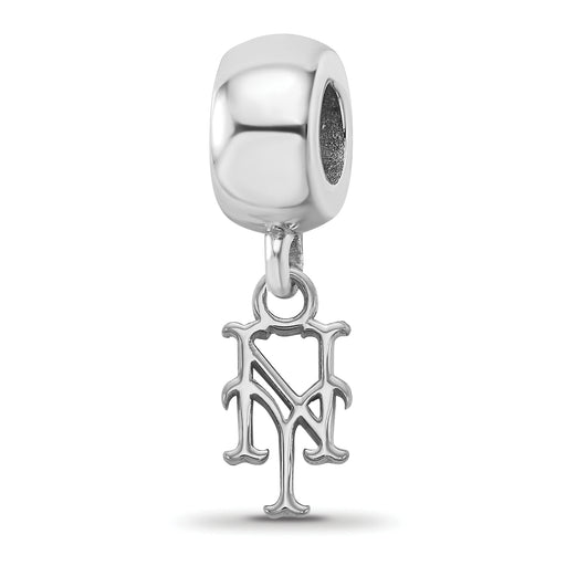 Sterling Silver Rhodium-plated MLB LogoArt New York Mets N-Y Extra Small Dangle Bead