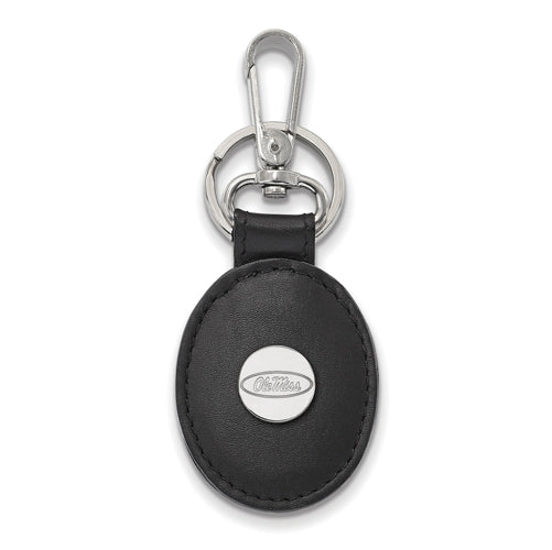 SS University  of Mississippi Black Leather Oval Key Chain