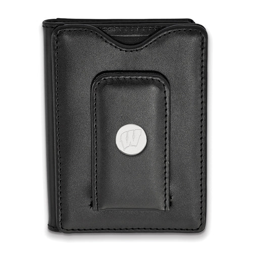 SS University of Wisconsin Black Leather Money Clip Wallet
