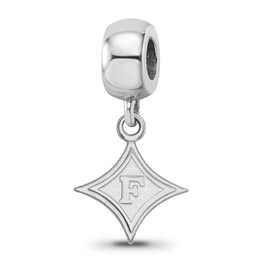Sterling Silver Rhodium-plated LogoArt Furman University Small Dangle Bead Charm