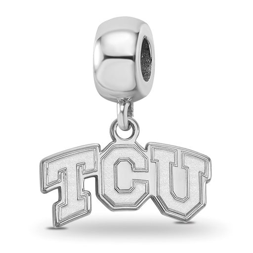 Sterling Silver Rhodium-plated LogoArt Texas Christian University T-C-U Extra Small Dangle Bead Charm