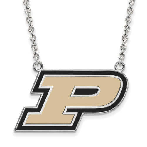 SS Purdue Large Letter P Enamel Pendant w/Necklace