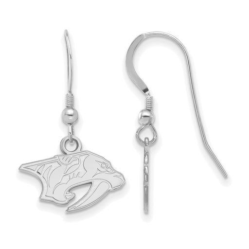 Sterling Silver Rhodium-plated NHL LogoArt Nashville Predators Extra Small Dangle Wire Earrings