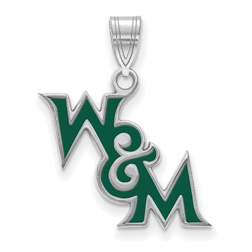 Sterling Silver Rhodium-plated LogoArt College of William and Mary Medium Enameled Pendant