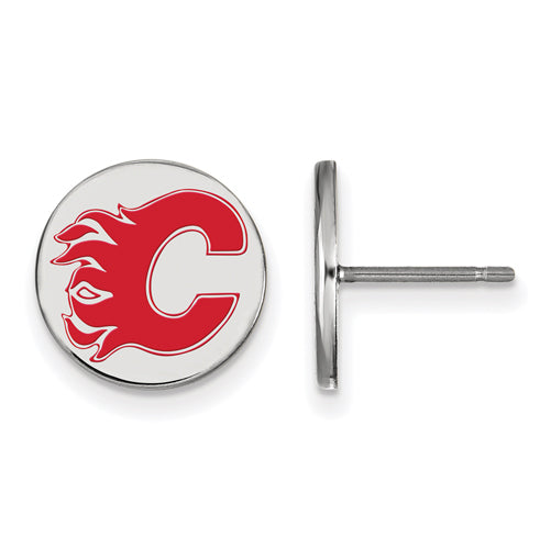 SS NHL Calgary Flames Small Enamel Disc Earrings
