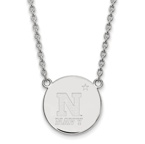 SS Navy Large Disc Pendant 18 inch Necklace