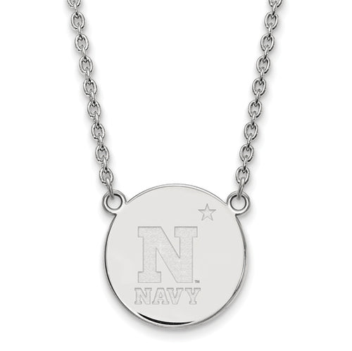 SS Navy Large Disc Pendant 18 inch Necklace