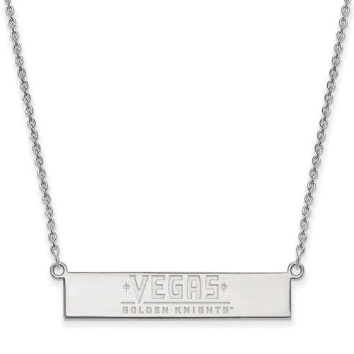 Sterling Silver Rh-plated LogoArt Vegas Golden Knights Small Bar Necklace