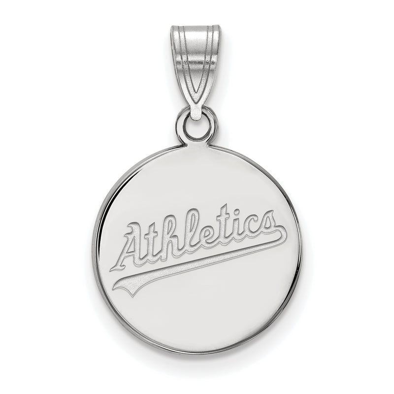 10k White Gold MLB LogoArt Oakland Athletics Script Medium Disc Pendant