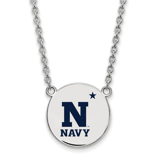 SS Navy Large Enamel Disc  18 inch Necklace