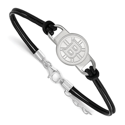 SS NHL Boston Bruins Small Center Leather Bracelet