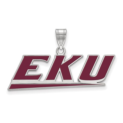 Sterling Silver Rhodium-plated LogoArt Eastern Kentucky University E-K-U Large Enameled Pendant