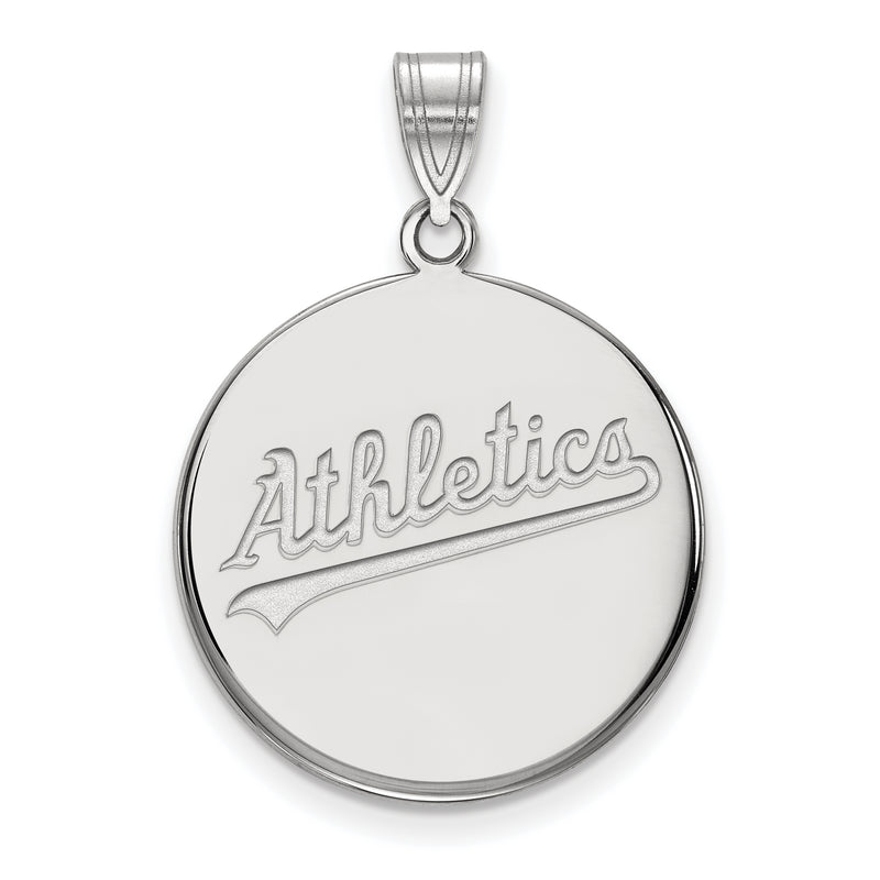 10k White Gold MLB LogoArt Oakland Athletics Script Large Disc Pendant