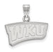 A beautiful 10k white gold Western Kentucky University small pendant showcases the bold, stylized "WKU" letters. This elegantly curved design features a polished finish and a loop at the top for easy chain attachment.