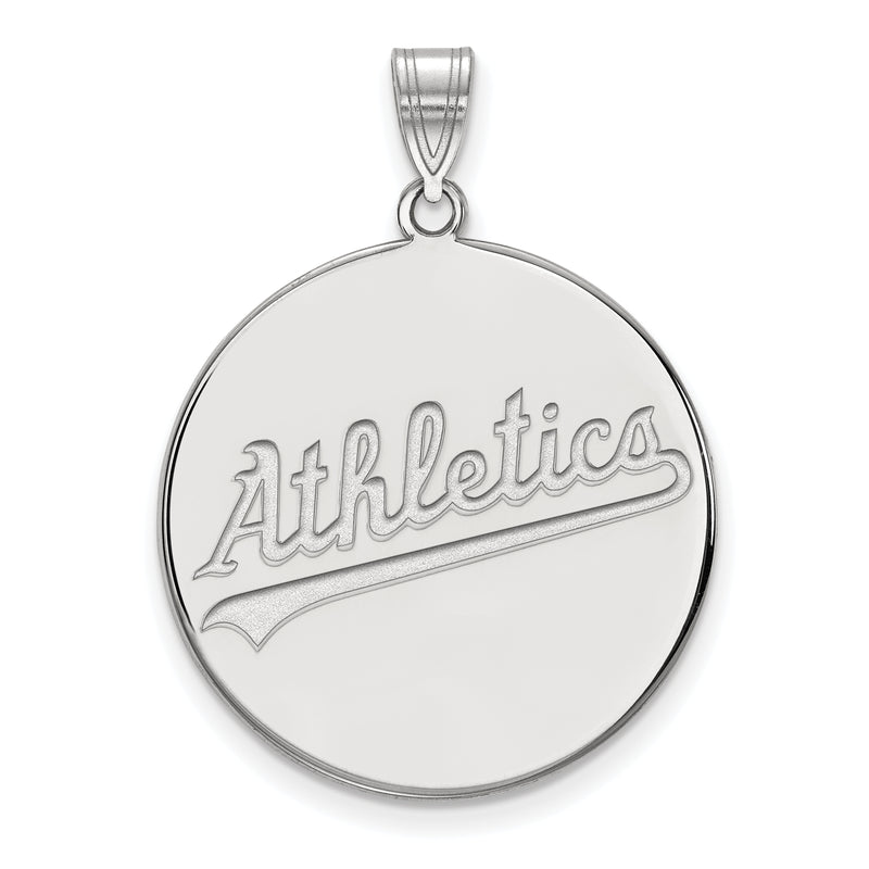 10k White Gold MLB LogoArt Oakland Athletics Script Extra Large Disc Pendant