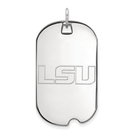14k White Gold LogoArt Louisiana State University L-S-U Large Dog Tag Pendant