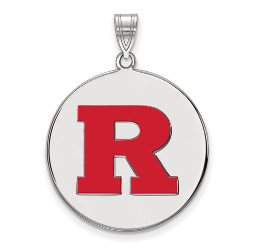 SS Rutgers XL Enamel Letter R Disc Pendant