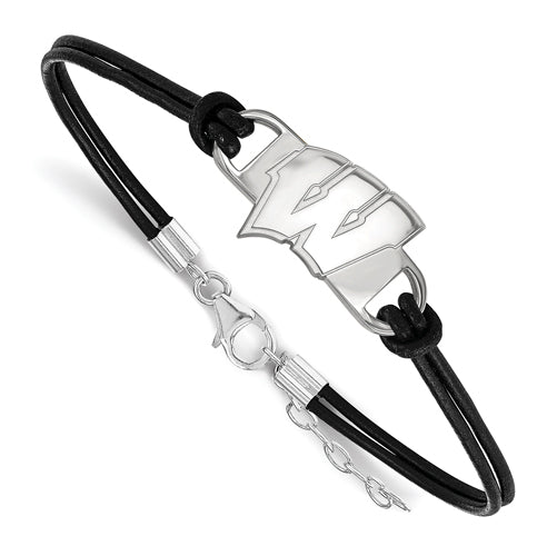 SS University of Wisconsin Small Center Letter W Leather Bracelet