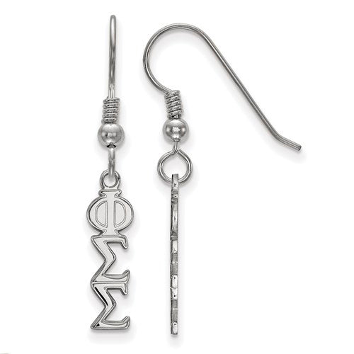 Sterling Silver Rh-plated Phi Sigma Sigma Small Dangle Earrings