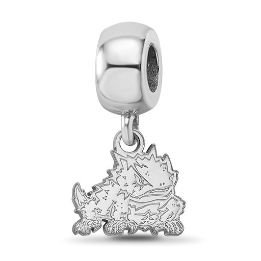 Sterling Silver Rhodium-plated LogoArt Texas Christian University Horned Frog Extra Small Dangle Bead Charm