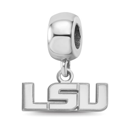 Sterling Silver Rhodium-plated LogoArt Louisiana State University L-S-U Extra Small Dangle Bead Charm