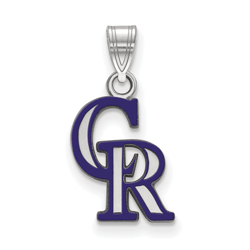 Sterling Silver Rhodium-plated MLB LogoArt Colorado Rockies C-R Small Enameled Pendant