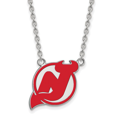SS NHL New Jersey Devils Lg Enl Pendant w/Necklace