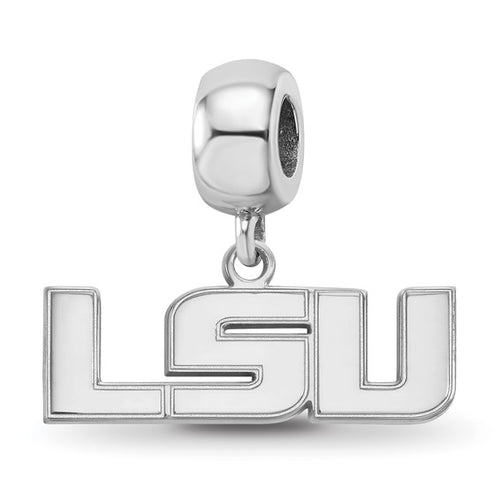 Sterling Silver Rhodium-plated LogoArt Louisiana State University L-S-U Small Dangle Bead Charm