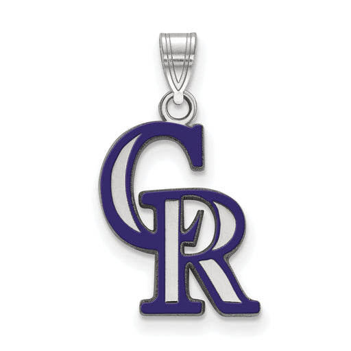 Sterling Silver Rhodium-plated MLB LogoArt Colorado Rockies C-R Medium Enameled Pendant