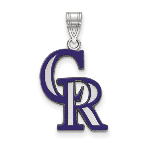 Sterling Silver Rhodium-plated MLB LogoArt Colorado Rockies C-R Large Enameled Pendant