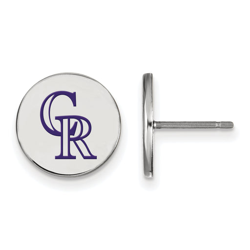Sterling Silver Rhodium-plated MLB LogoArt Colorado Rockies Small Enamel Disc Post Earrings