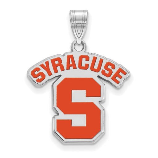 Sterling Silver Rhodium-plated Syracuse University Small Enameled Pendant