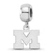 Sterling Silver Rhodium-plated LogoArt University of Michigan Letter M Extra Small Dangle Bead Charm