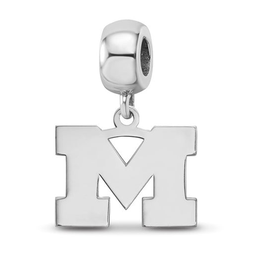 Sterling Silver Rhodium-plated LogoArt University of Michigan Letter M Small Dangle Bead Charm