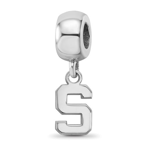 Sterling Silver Rhodium-plated LogoArt Michigan State University Letter S Extra Small Dangle Bead Charm