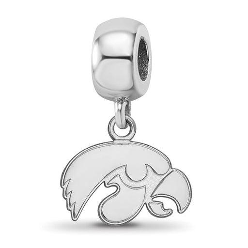 Sterling Silver Rhodium-plated LogoArt University of Iowa Hawk Extra Small Dangle Bead Charm