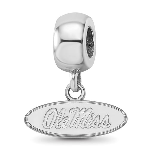 Sterling Silver Rhodium-plated LogoArt University of Mississippi Ole Miss Extra Small Oval Dangle Bead Charm