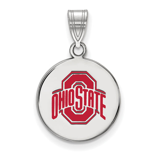 SS Ohio State U Medium Enamel Buckeyes Logo Disc Pendant