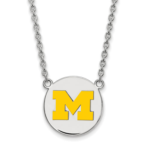 SS University of Michigan Lg Yellow Enamel Disc Pend w/Necklace