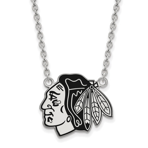 SS NHL Chicago Blackhawks Lg Enl Pendant w/Necklace
