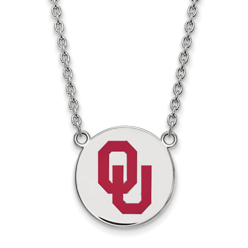 SS Oklahoma Large Enamel Disc Pendant w/Necklace