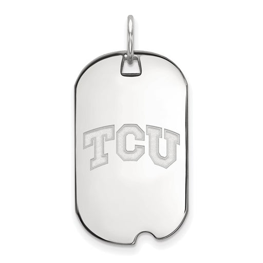 Sterling Silver Rhodium-plated LogoArt Texas Christian University T-C-U Small Dog Tag Pendant