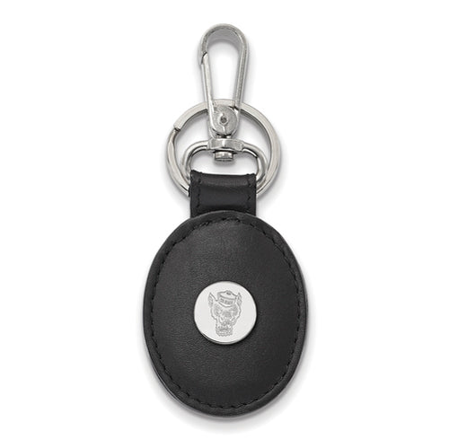 SS North Carolina State U Black Leather Oval Wolfpack Key Chain