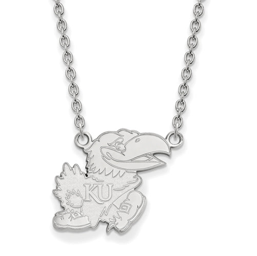 14kw University of Kansas Large Right Jayhawk Pendant w/Necklace