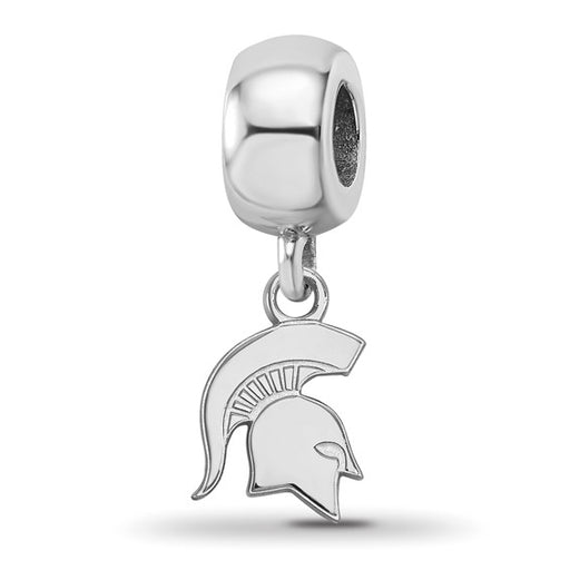 Sterling Silver Rhodium-plated LogoArt Michigan State University Spartan Extra Small Dangle Bead Charm